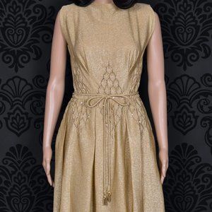 Women's Vintage Gold Lame Carlye Midi Dress